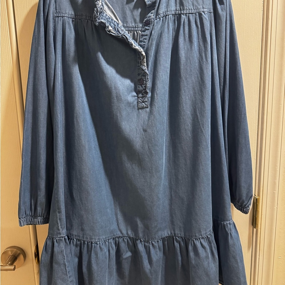 Aqua Denim Button-Up Collar Mini Dress Size L